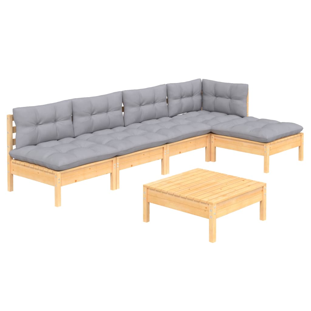 vidaXL 6-delige Loungeset met grijze kussens grenenhout afbeelding