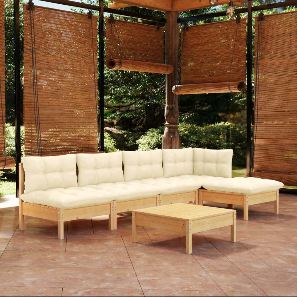 vidaXL 6-tlg. Garten-Lounge-Set mit Creme Kissen Kiefernholz