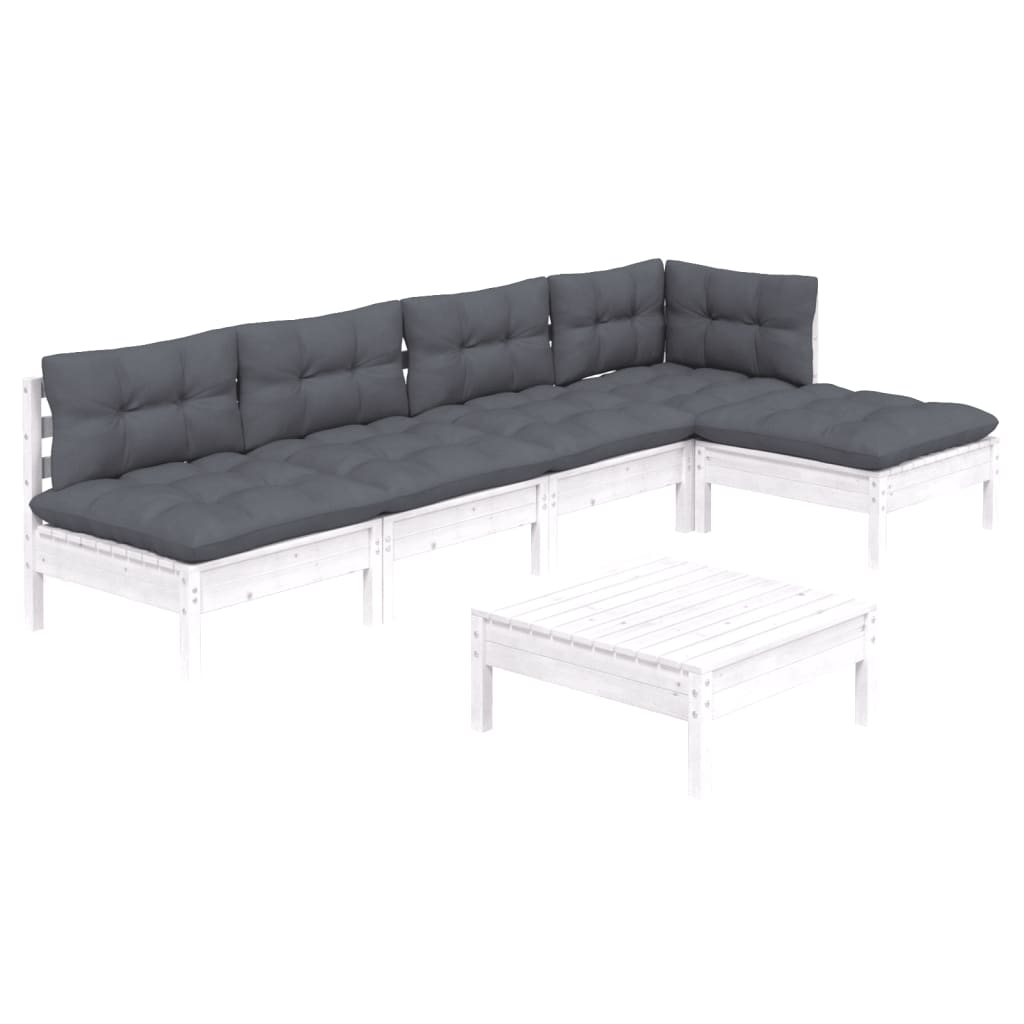 

vidaXL 6-delige Loungeset met kussens grenenhout wit