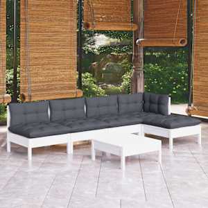 Vrtna sedežna garnitura 6-delna z blazinami bela borovina