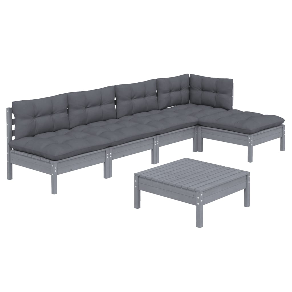 

vidaXL 6-delige Loungeset met kussens grenenhout grijs