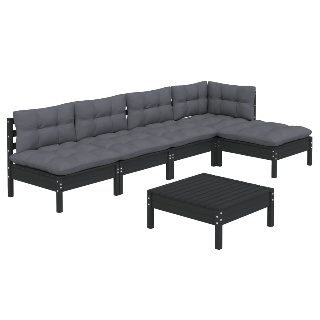 

vidaXL 6-delige Loungeset met kussens grenenhout zwart