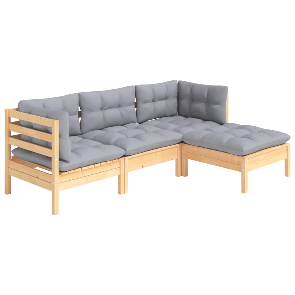 vidaXL 4-delige Loungeset met grijze kussens grenenhout