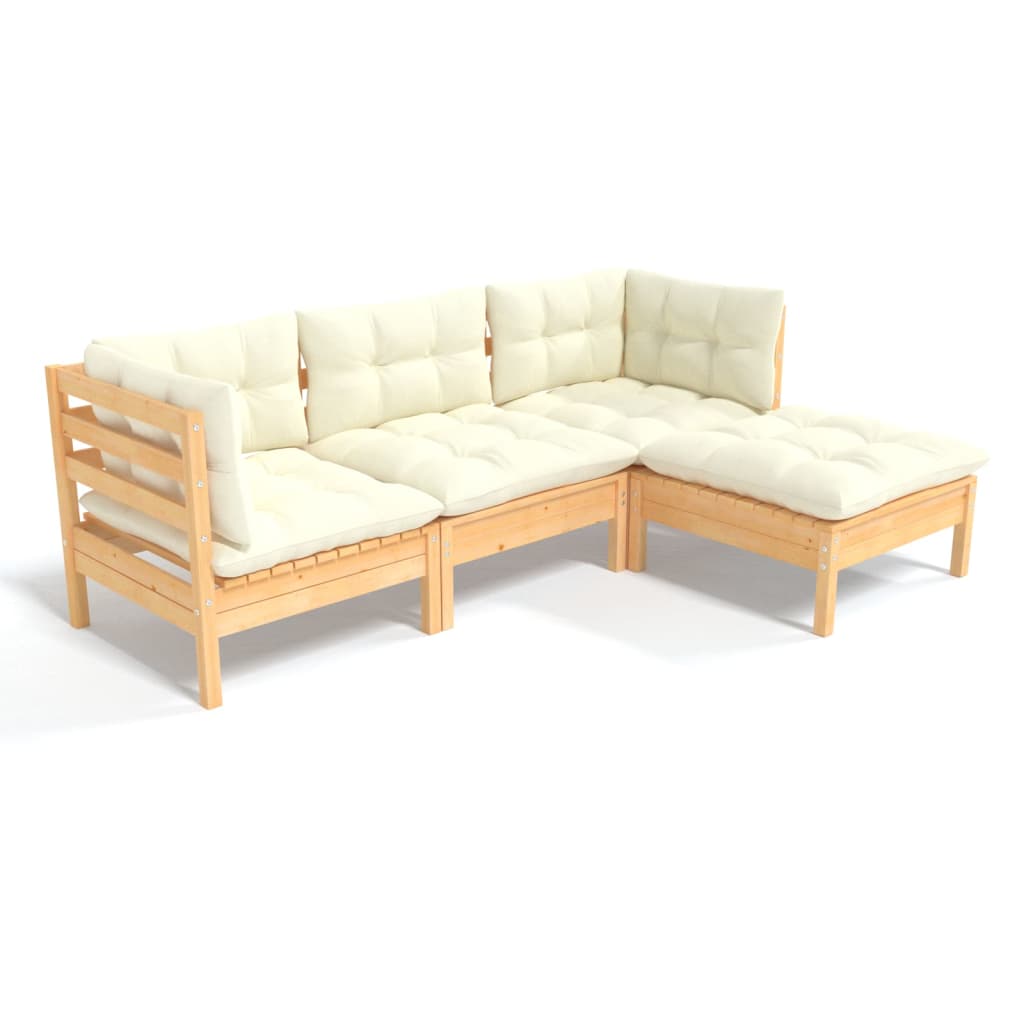 Thumbnail - vidaXL 4-tlg. Garten-Lounge-Set mit Creme Kissen Kiefernholz