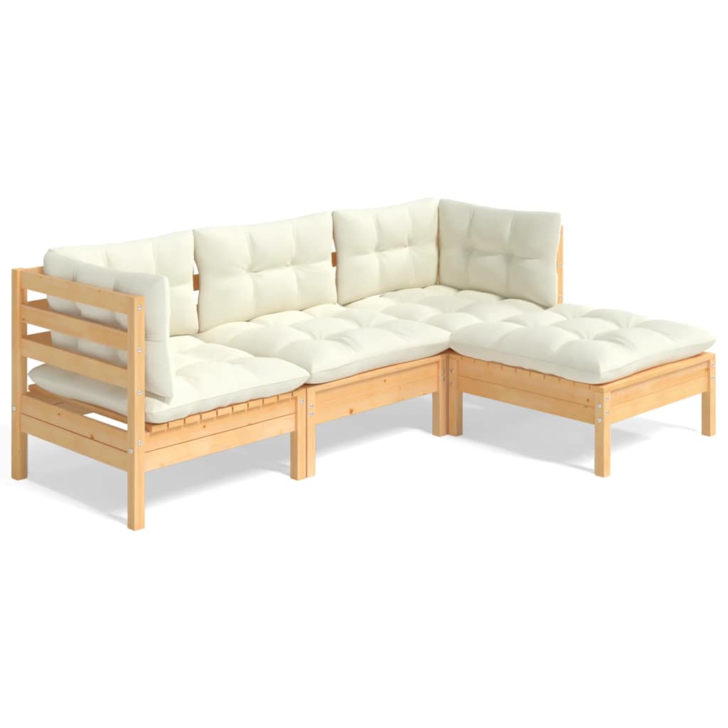 vidaXL 4dílná zahradní sedací souprava s krémovými poduškami borovice