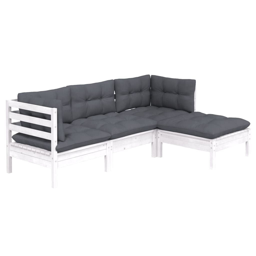 

vidaXL 4-delige Loungeset met kussens grenenhout wit