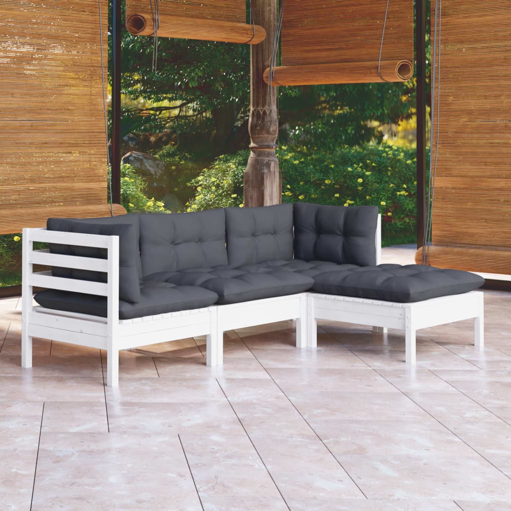 vidaXL 4-tlg. Garten-Lounge-Set mit Kissen Weiß Kiefernholz