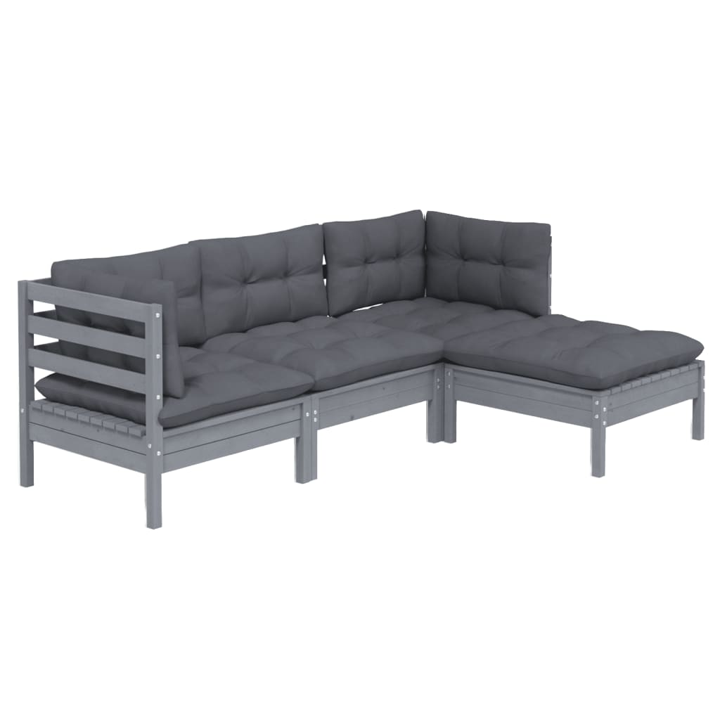 

vidaXL 4-delige Loungeset met kussens grenenhout grijs