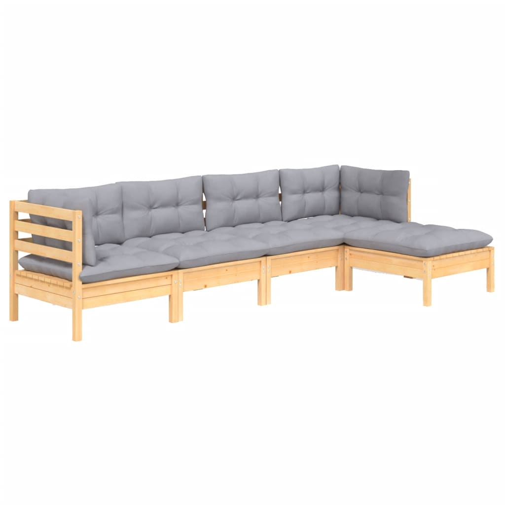 vidaXL 5-delige Loungeset met grijze kussens grenenhout afbeelding