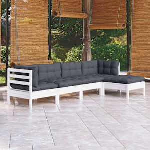 Vrtna sedežna garnitura 5-delna z blazinami bela borovina