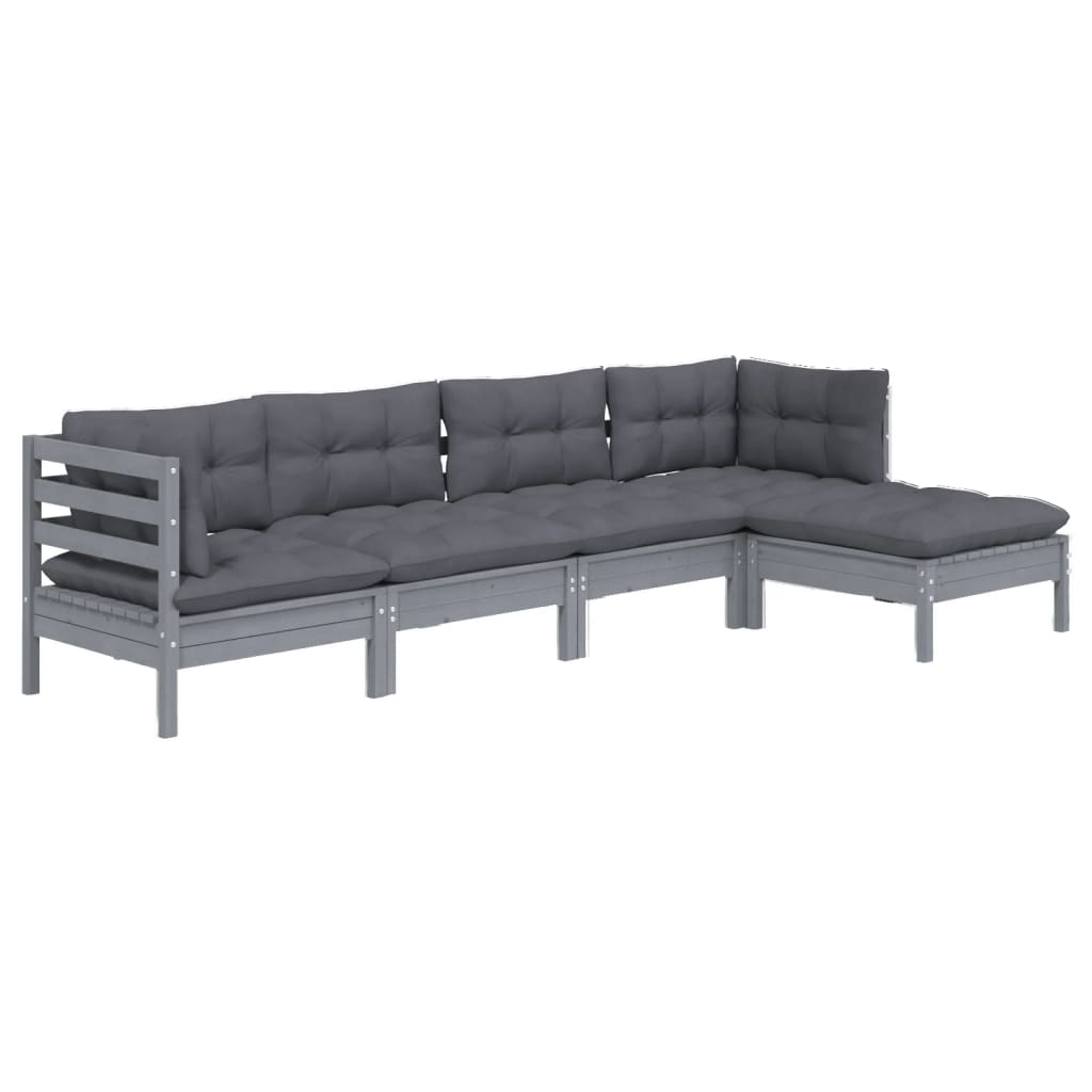 

vidaXL 5-delige Loungeset met kussens grenenhout grijs