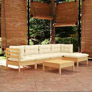 Vrtna sedežna garnitura 6-delna s krem blazinami borovina