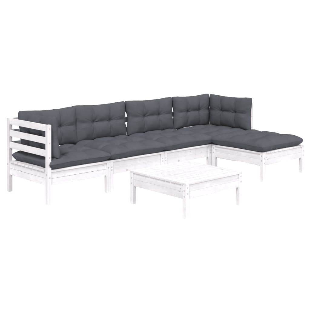 

vidaXL 6-delige Loungeset met kussens grenenhout wit