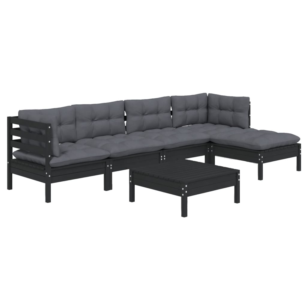 

vidaXL 6-delige Loungeset met kussens grenenhout zwart