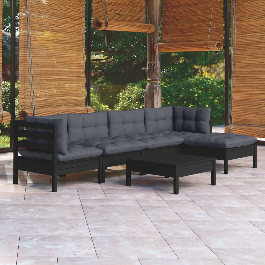 vidaXL 6-tlg. Garten-Lounge-Set mit Kissen Schwarz Kiefernholz