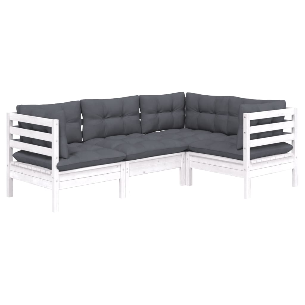 

vidaXL 4-delige Loungeset met kussens grenenhout wit