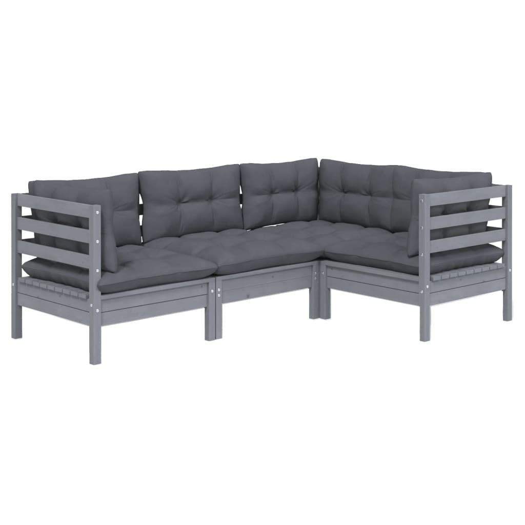 

vidaXL 4-delige Loungeset met kussens grenenhout grijs