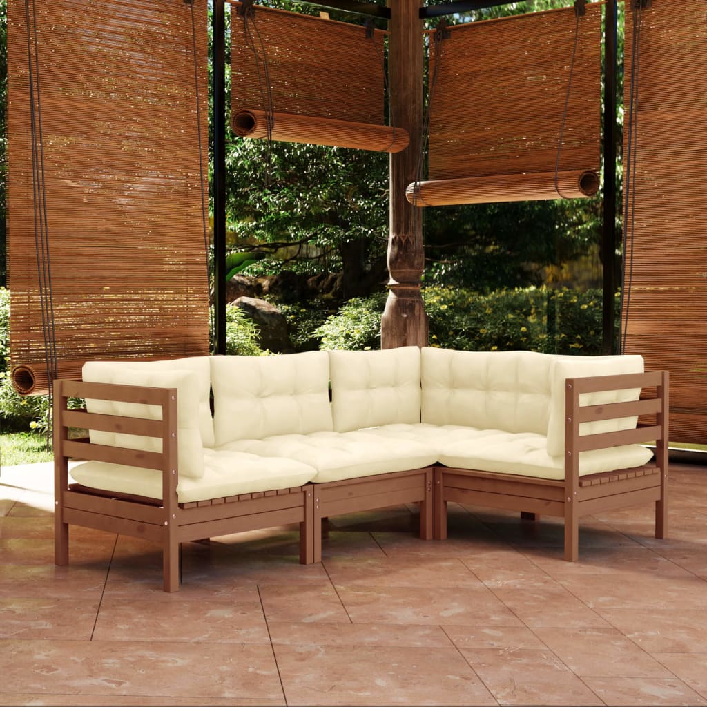 Salon de jardin 4 pcs avec coussins Marron miel Bois de pin