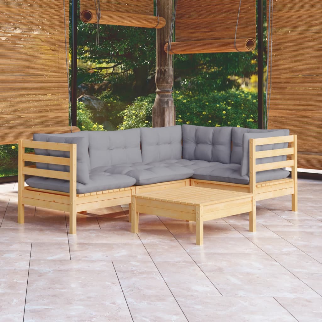 vidaXL 5-tlg. Garten-Lounge-Set mit Grauen Kissen Kiefernholz