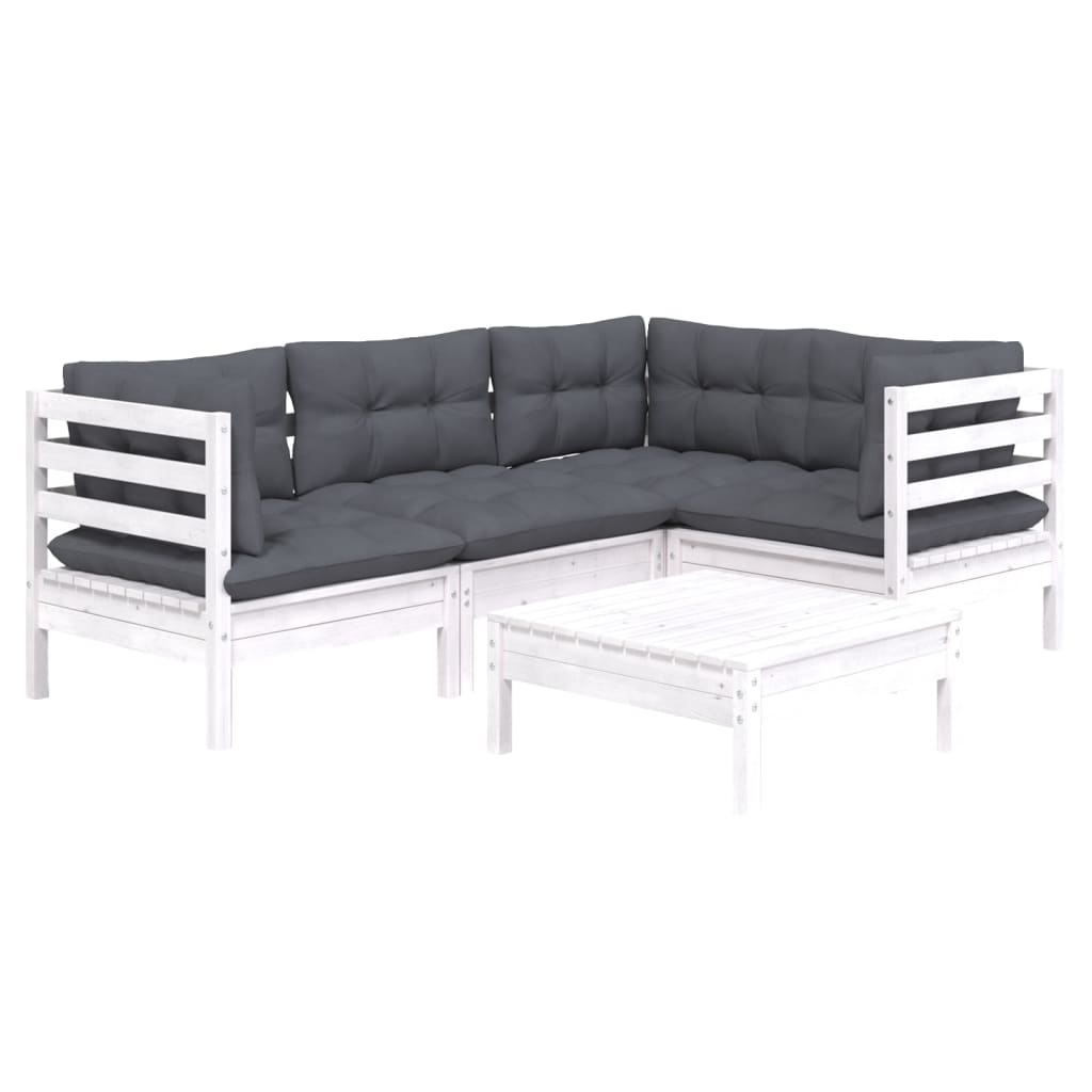 

vidaXL 5-delige Loungeset met kussens grenenhout wit