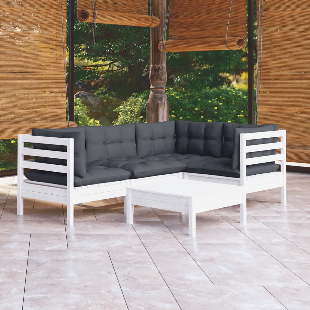 vidaXL 5-tlg. Garten-Lounge-Set mit Kissen Weiß Kiefernholz