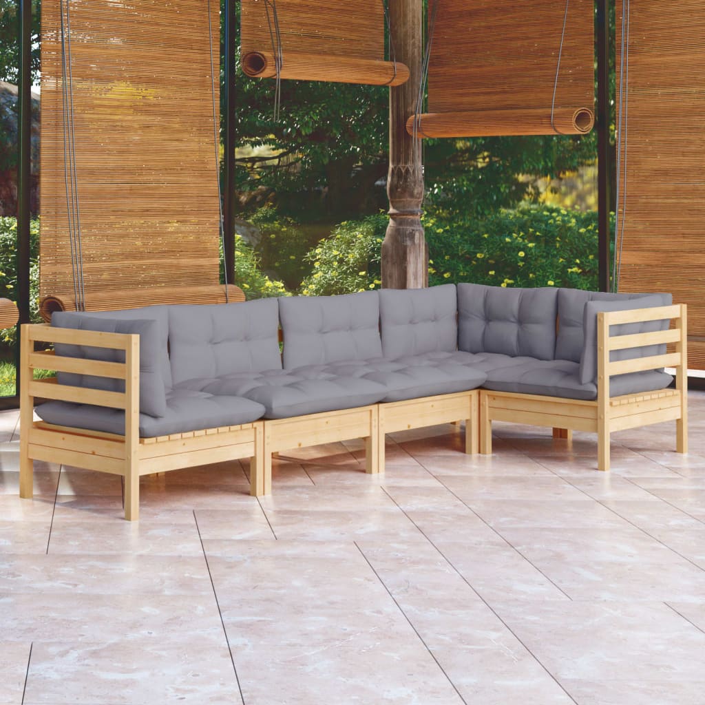 vidaXL Set mobilier de grădină cu perne gri, 5 piese, lemn masiv pin 