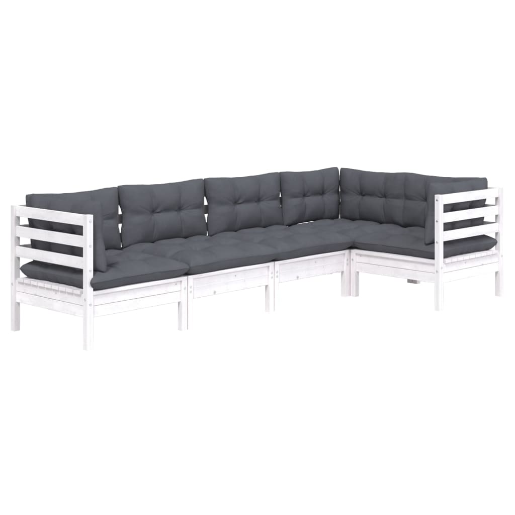 

vidaXL 5-delige Loungeset met kussens grenenhout wit