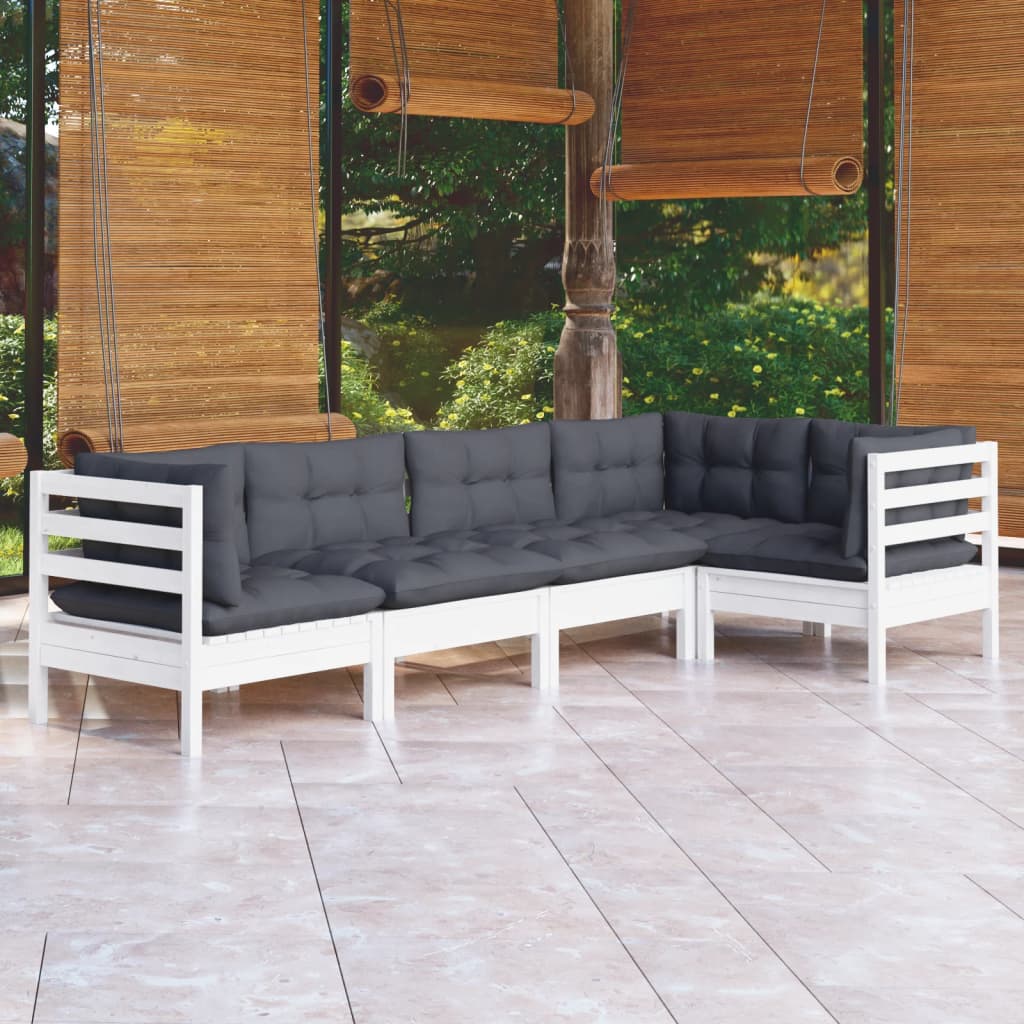 vidaXL 5-tlg. Garten-Lounge-Set mit Kissen Weiß Kiefernholz