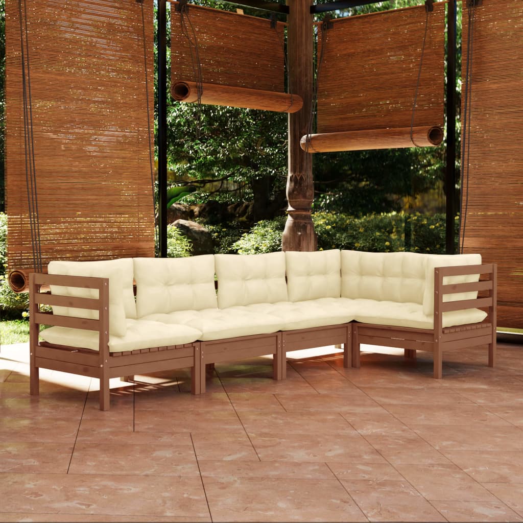vida XL 5-tlg. Garten-Lounge-Set mit Kissen Honigbraun Kiefernholz