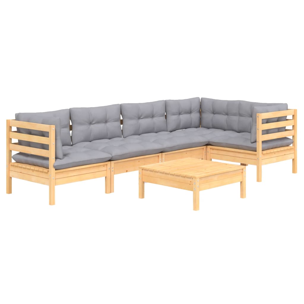 

vidaXL 6-delige Loungeset met grijze kussens grenenhout