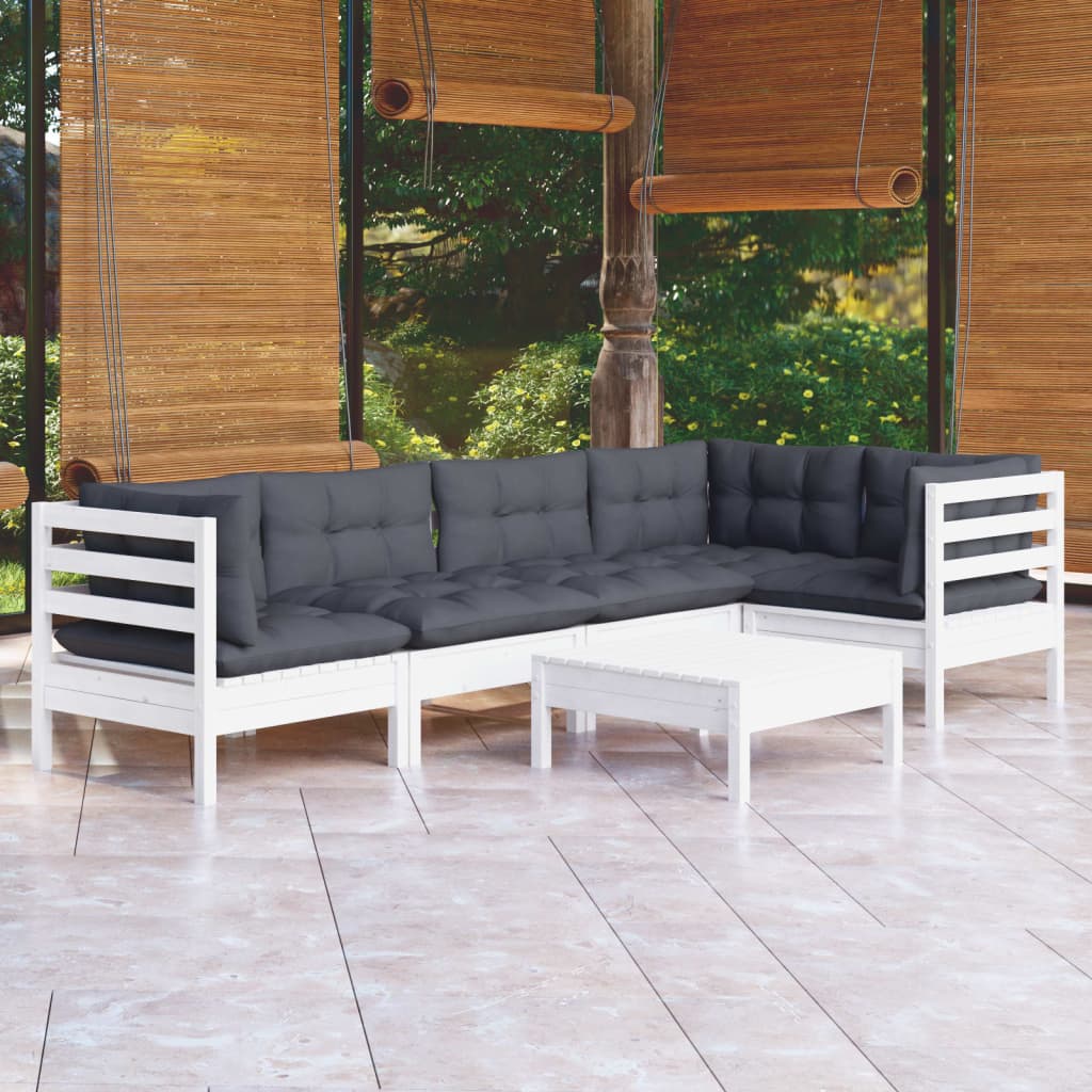 vidaXL 6-tlg. Garten-Lounge-Set mit Kissen Weiß Kiefernholz