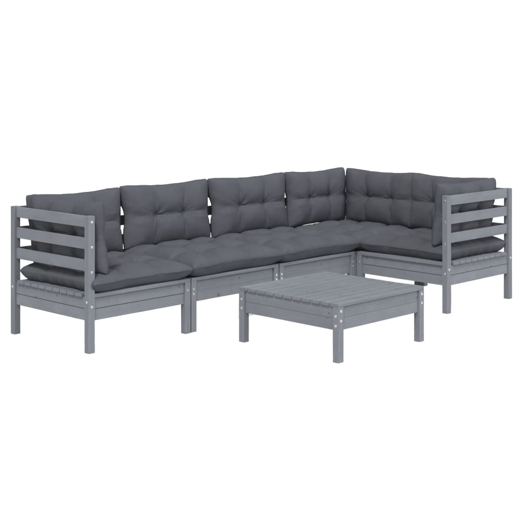 

vidaXL 6-delige Loungeset met kussens grenenhout grijs