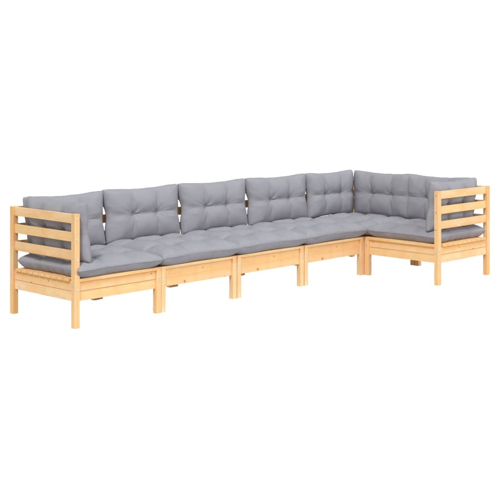 vidaXL 6-delige Loungeset met grijze kussens grenenhout afbeelding