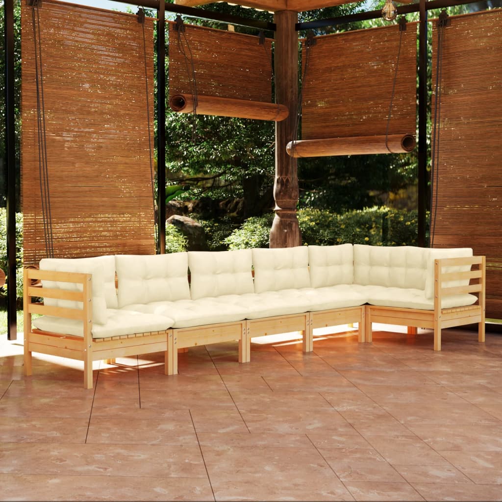 vidaXL 6-tlg. Garten-Lounge-Set mit Creme Kissen Kiefernholz