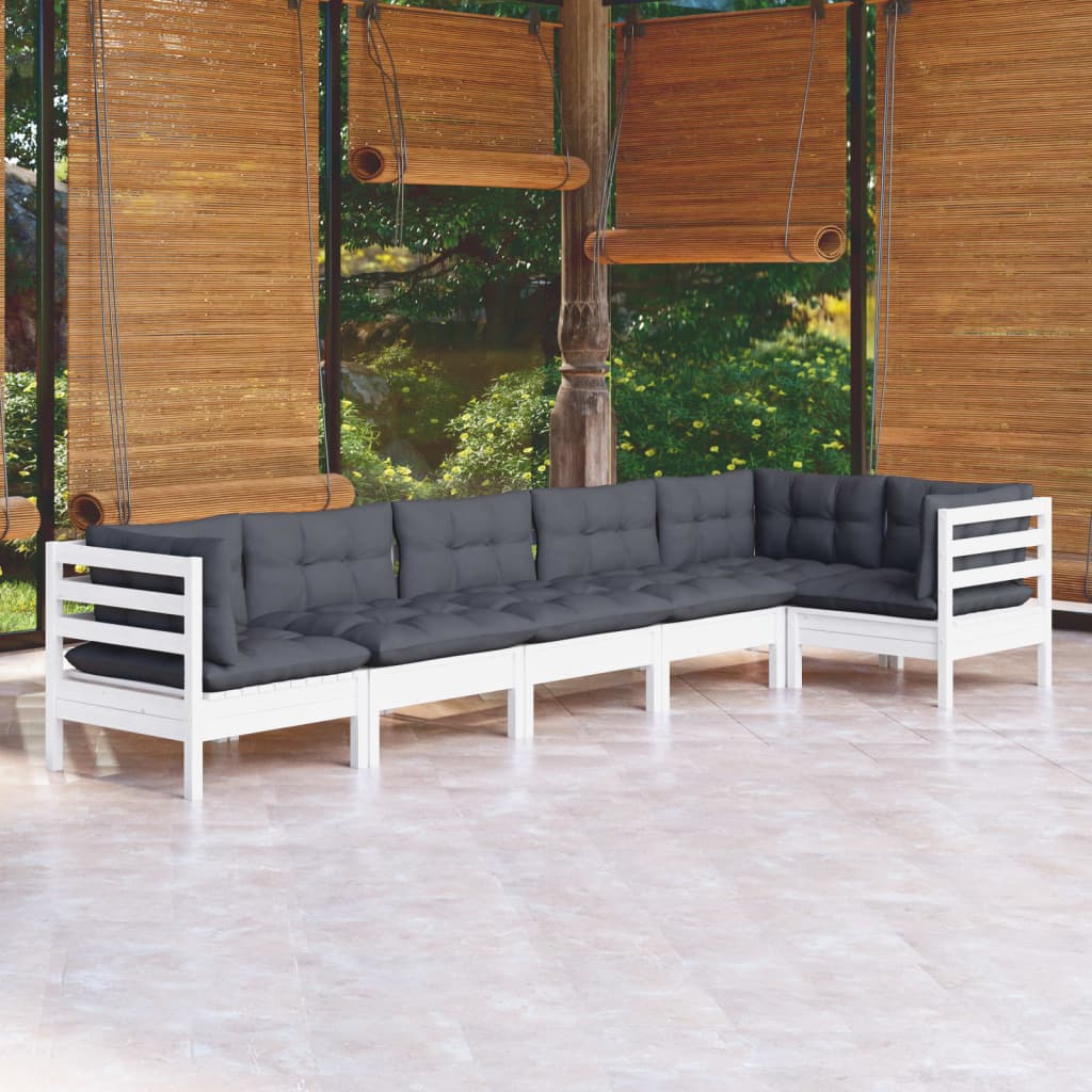 vidaXL 6-tlg. Garten-Lounge-Set mit Kissen Weiß Kiefernholz