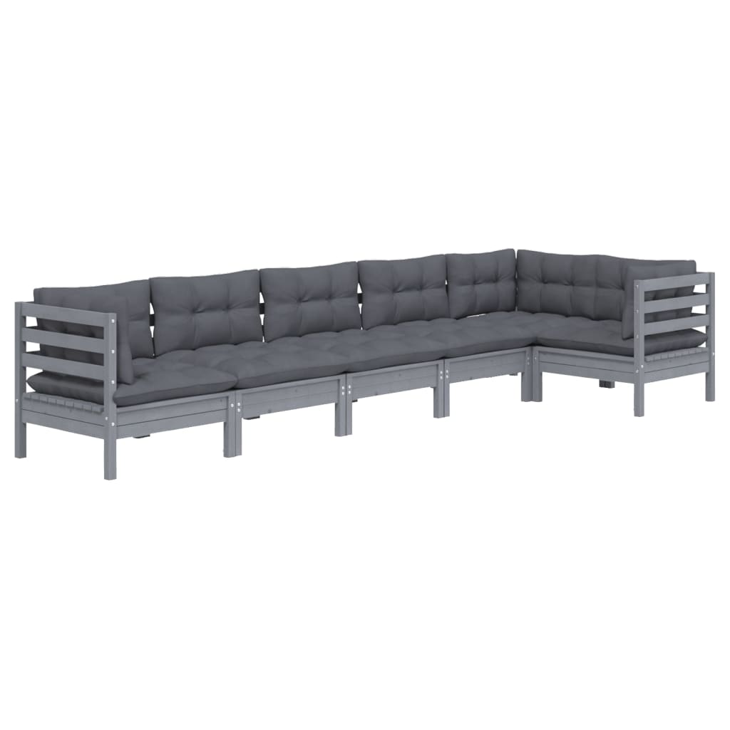 

vidaXL 6-delige Loungeset met kussens grenenhout grijs