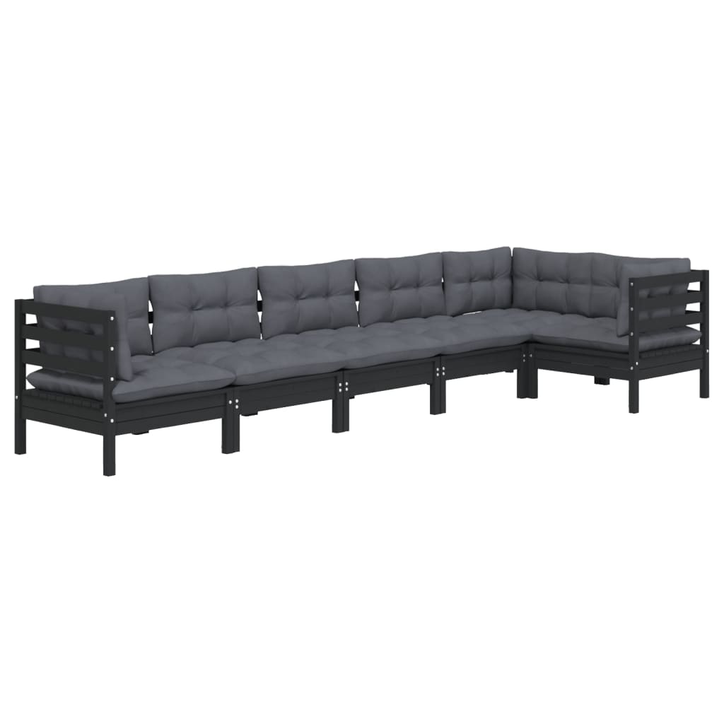 

vidaXL 6-delige Loungeset met kussens grenenhout zwart