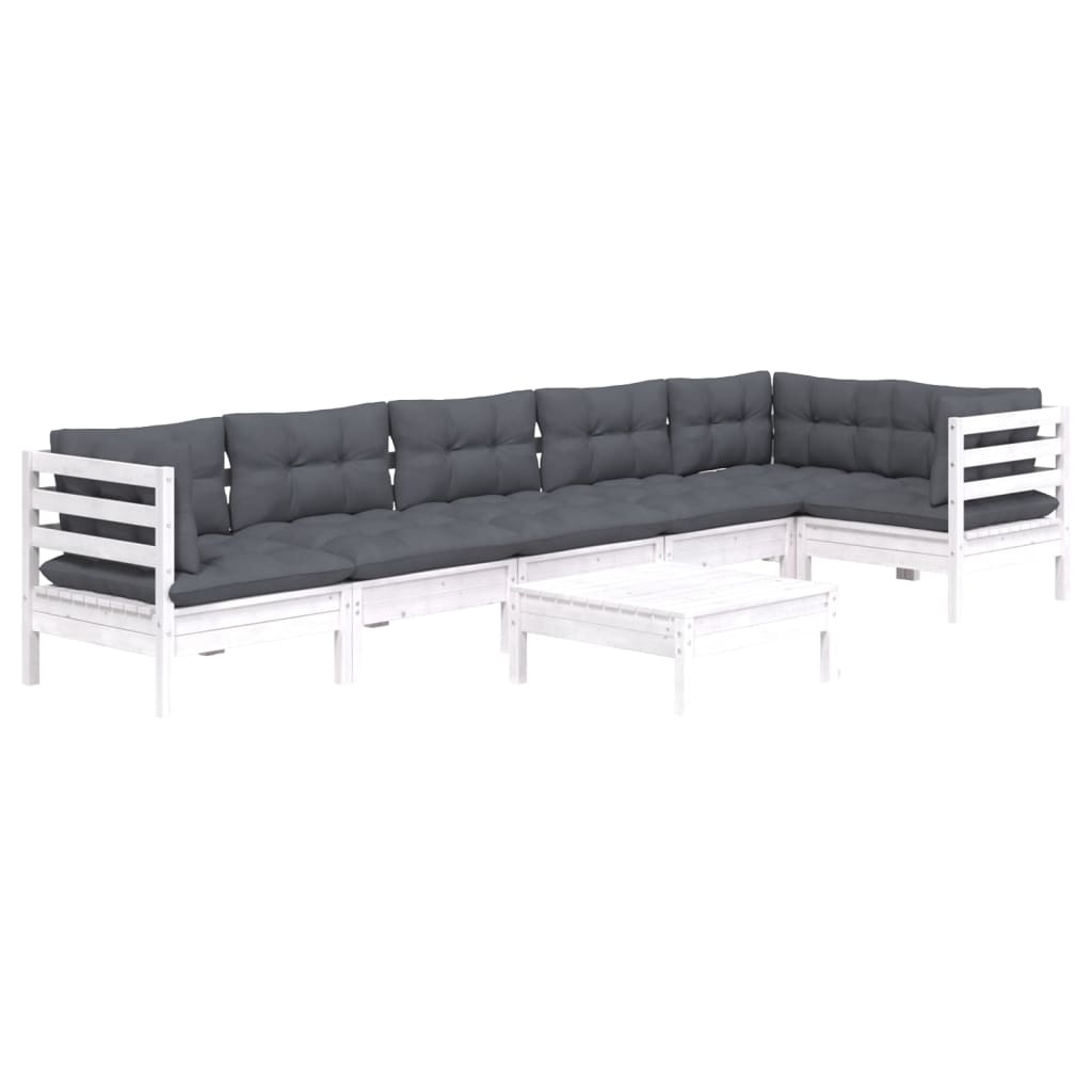 

vidaXL 7-delige Loungeset met kussens grenenhout wit