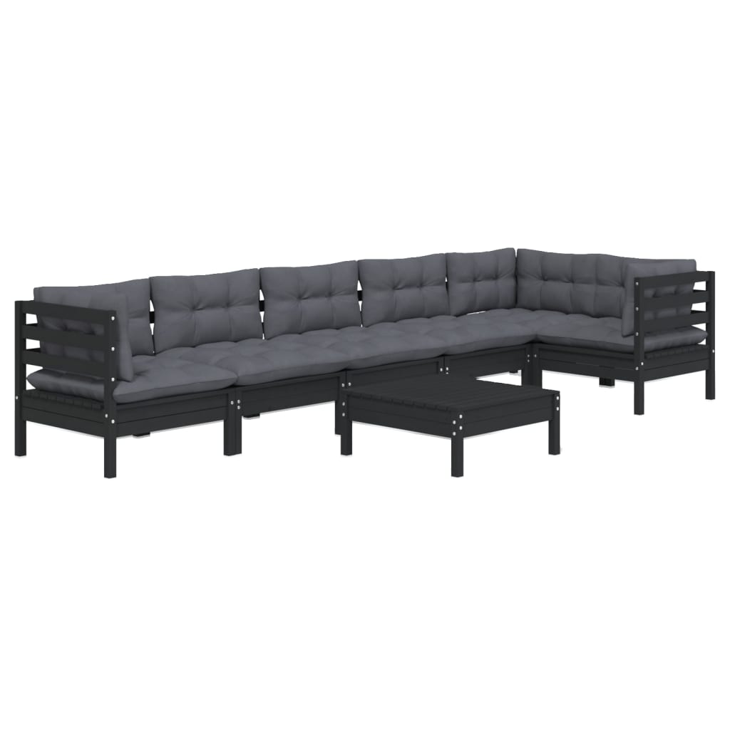 

vidaXL 7-delige Loungeset met kussens grenenhout zwart
