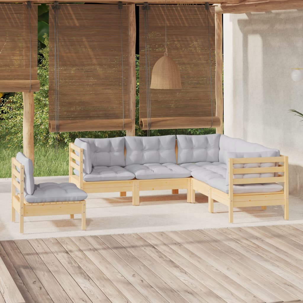 vidaXL Set mobilier de grădină cu perne gri, 5 piese, lemn masiv pin 