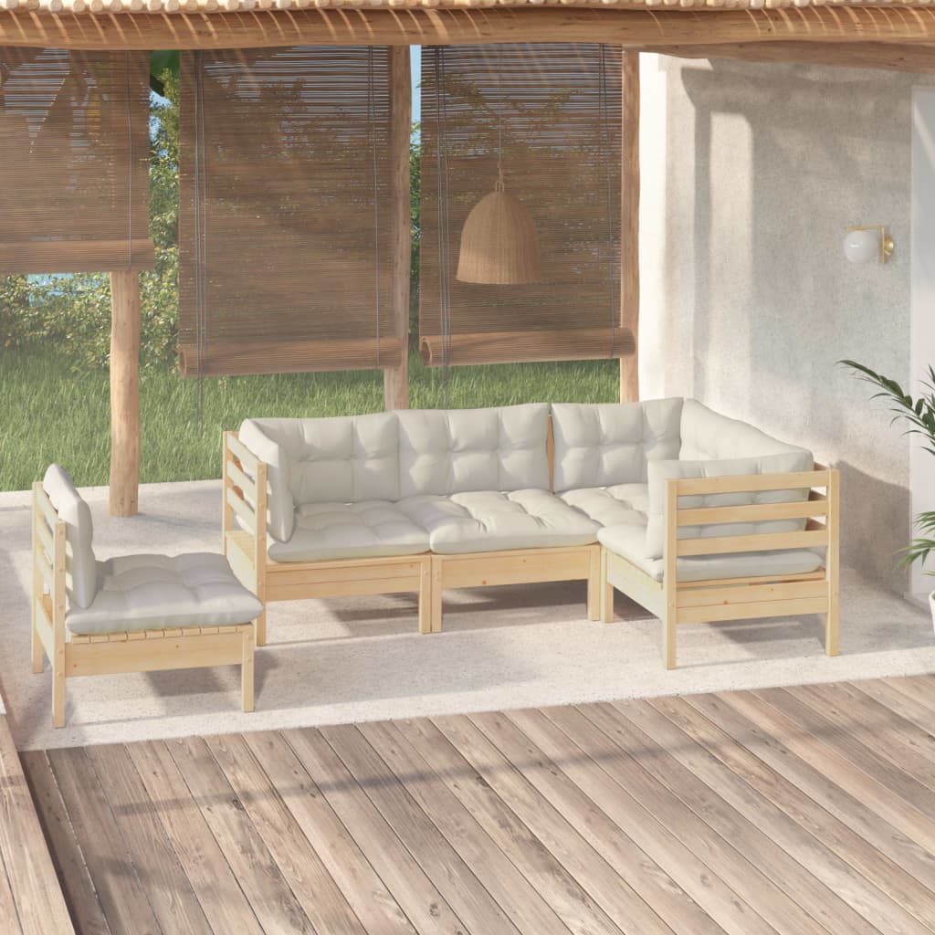 vidaXL Set mobilier grădină cu perne crem, 5 piese, lemn masiv de pin vidaXL