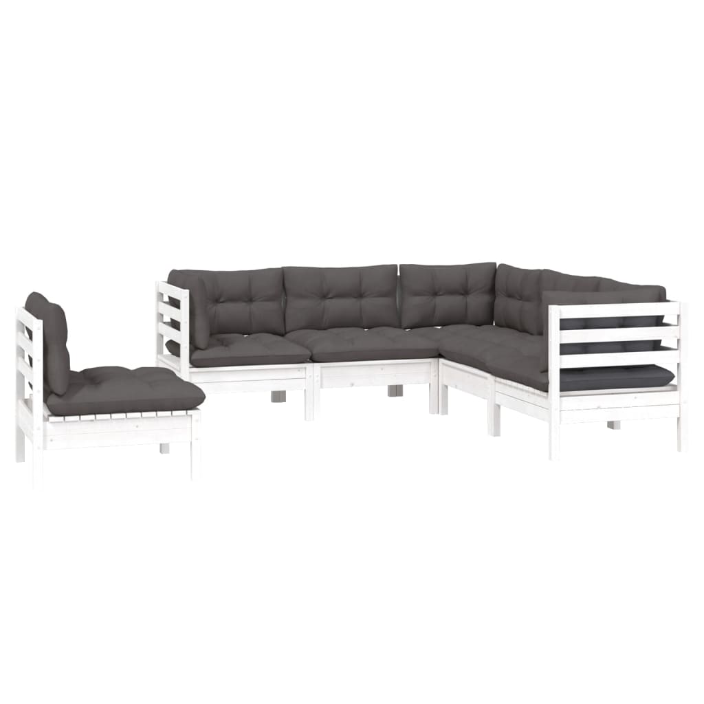 

vidaXL 5-delige Loungeset met kussens grenenhout wit