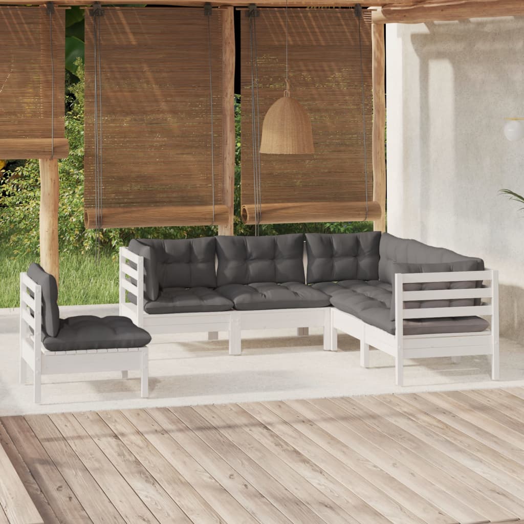 vidaXL 5-tlg. Garten-Lounge-Set mit Kissen Weiß Kiefernholz