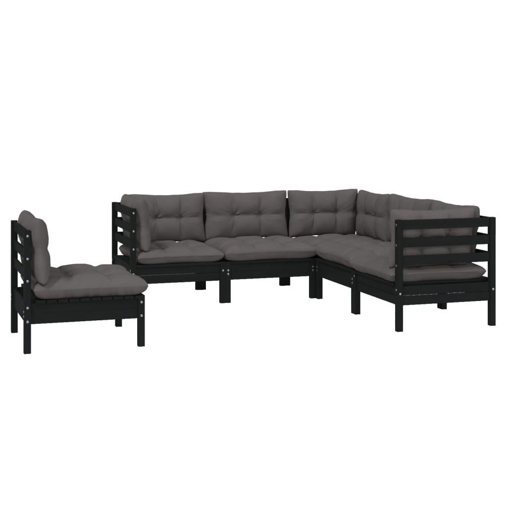 

vidaXL 5-delige Loungeset met kussens grenenhout zwart