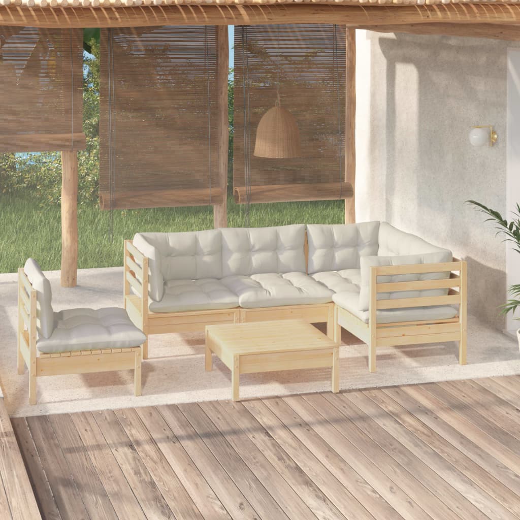 vidaXL 6-tlg. Garten-Lounge-Set mit Creme Kissen Kiefernholz