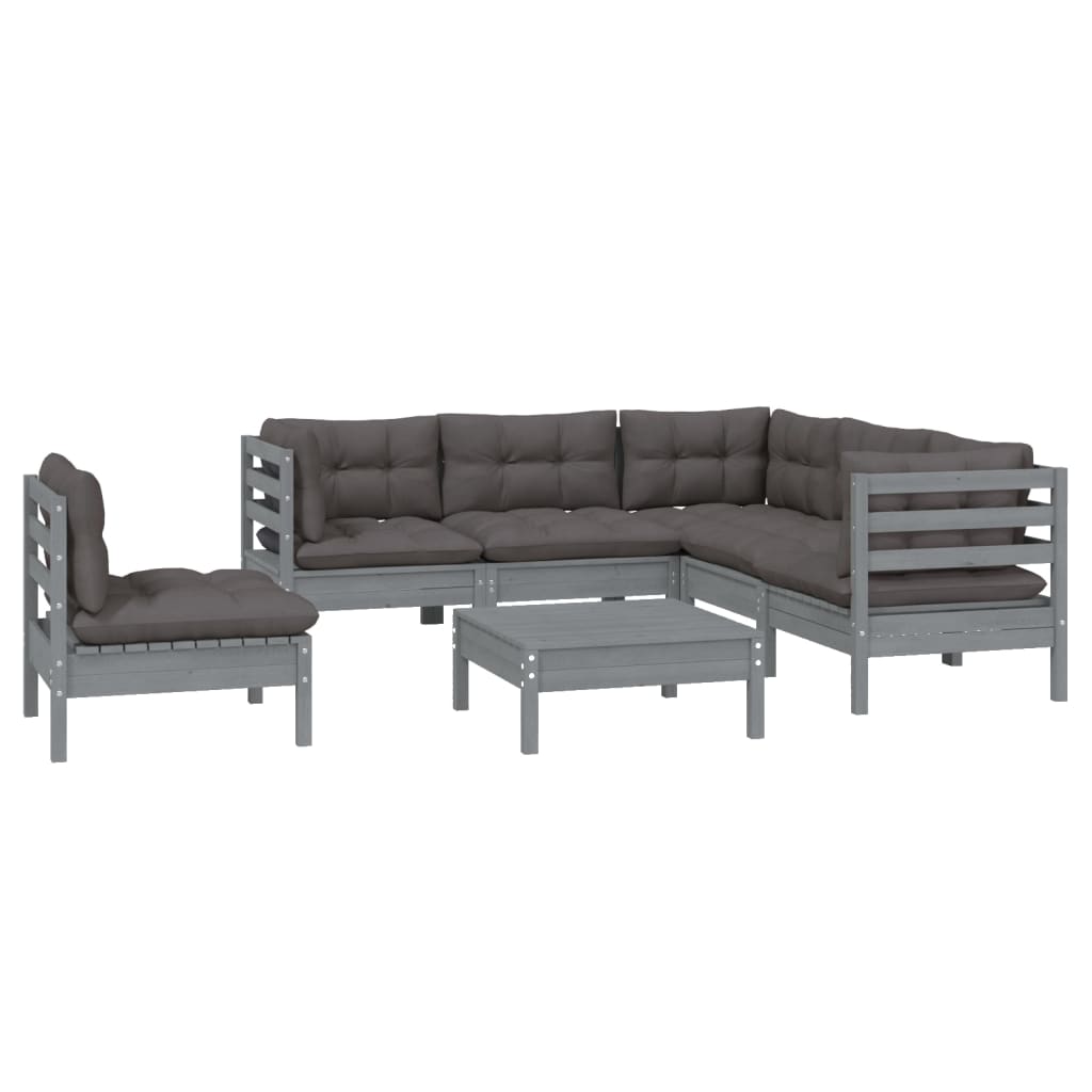 

vidaXL 6-delige Loungeset met kussens grenenhout grijs