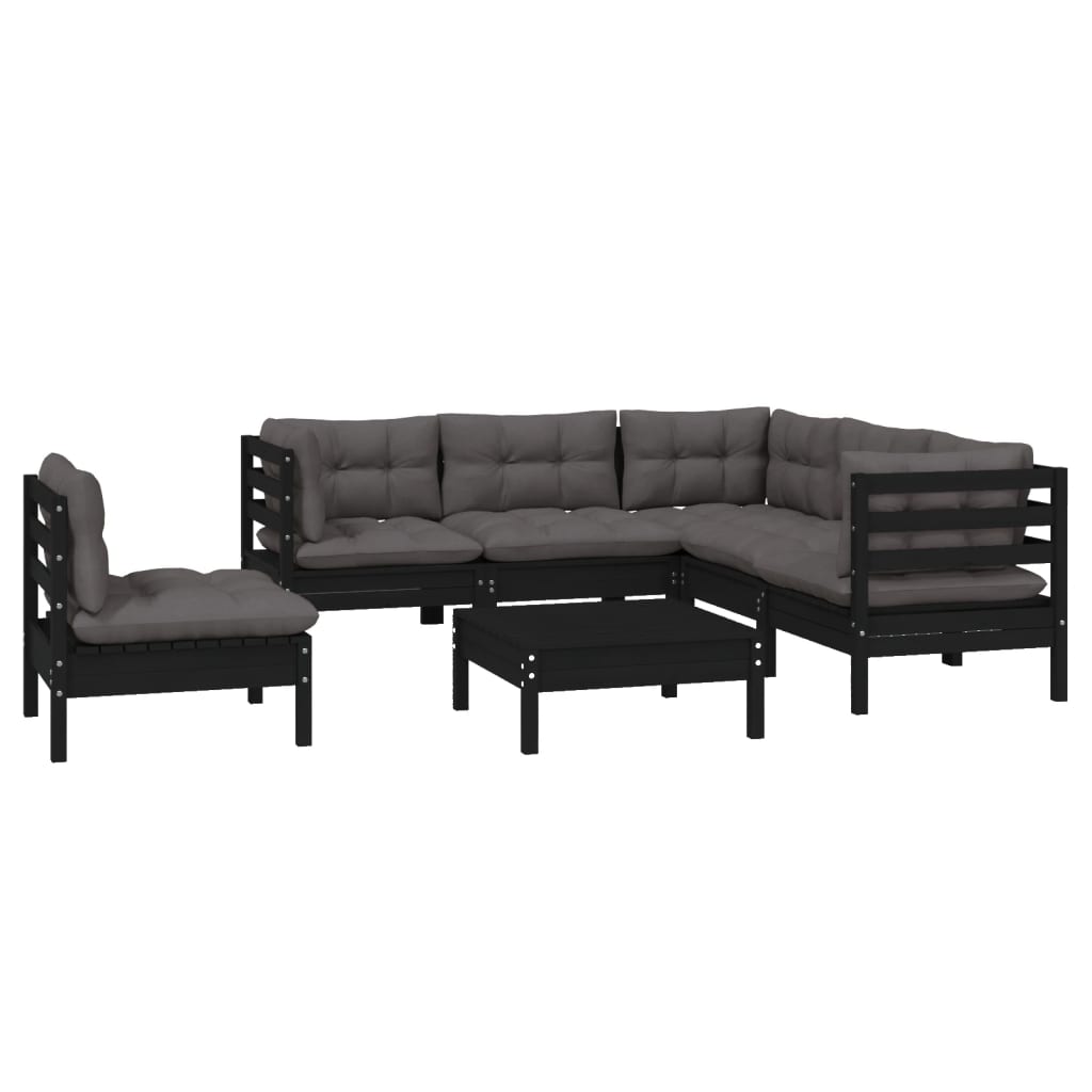 

vidaXL 6-delige Loungeset met kussens grenenhout zwart