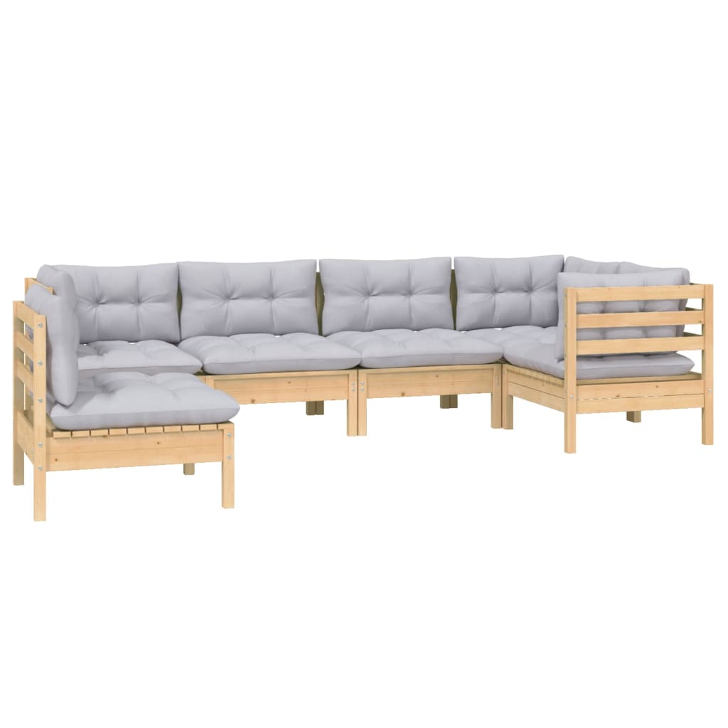 vidaXL 6-delige Loungeset met grijze kussens grenenhout afbeelding