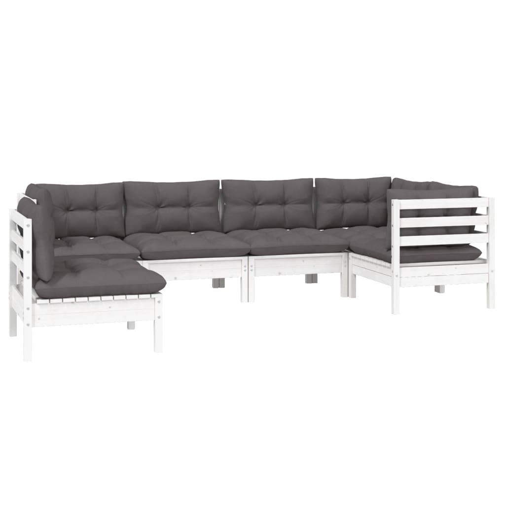 

vidaXL 6-delige Loungeset met kussens grenenhout wit