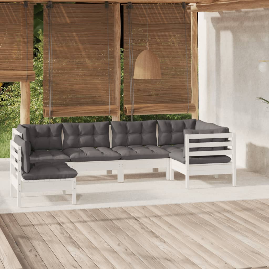 vidaXL 6-tlg. Garten-Lounge-Set mit Kissen Weiß Kiefernholz